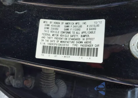 2013 Honda Accord Ex-L V-6 from USA, damaged, VIN 1HGCR3F81DA006750